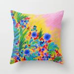 NATURAL ROMANCE in PINK - Original Art Throw Pillow Cover 18 x 18 Floral Garden Sweet Feminine Colorful Rainbow Flowers Painting