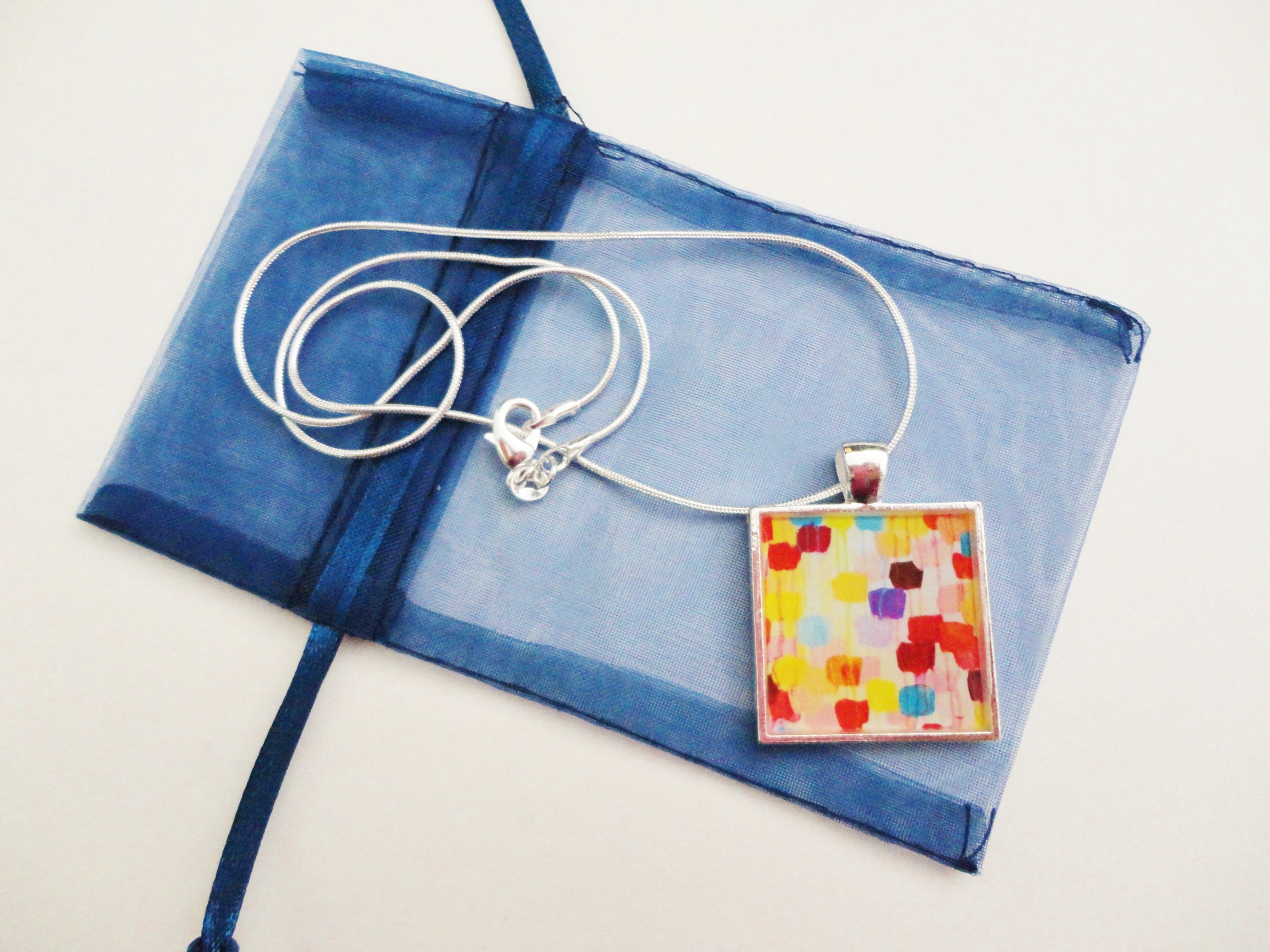 DOTTIE Resin Necklace, OOAK Abstract Acrylic Painting Design Polka Dot Handmade Art Jewelry